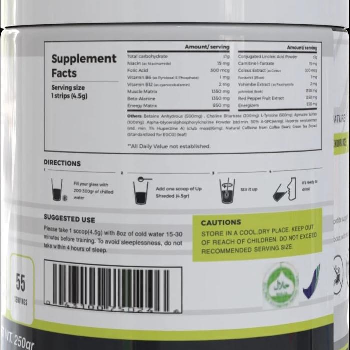 UP NUTRITION SHREDED PRE WORKOUT FAT BURNER 55 SERVING