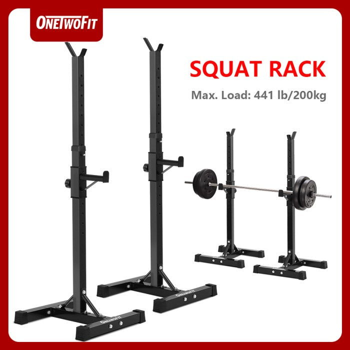 OneTwoFit Barbel Rack Adjustable Squat Rack Independent Weight Lifting