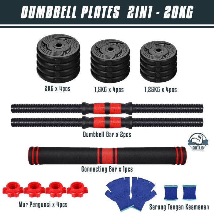 DUMBELL SET ROUND / Barbel / Alat Angkat Beban/ Alat Fitness - 2 IN 1 - 10KG
