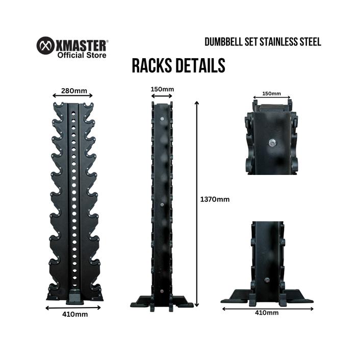 XMASTER Dumbbell Set Lengkap 1-10 Kg with Rack - Dumbbell Gym Stainless Steel Alat Fitness Home Gym & Komersial untuk Otot