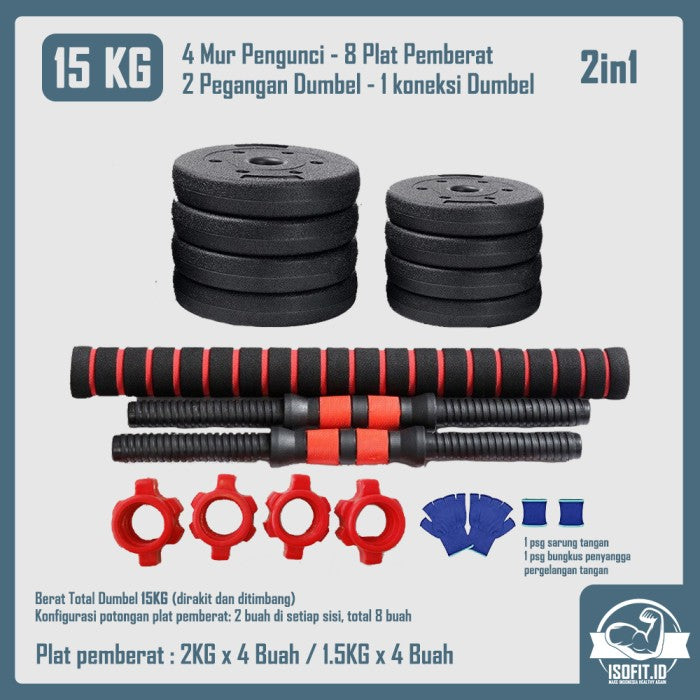 DUMBELL SET / Barbel / Alat Angkat Beban / Alat Fitness - TRI 2IN1-20KG