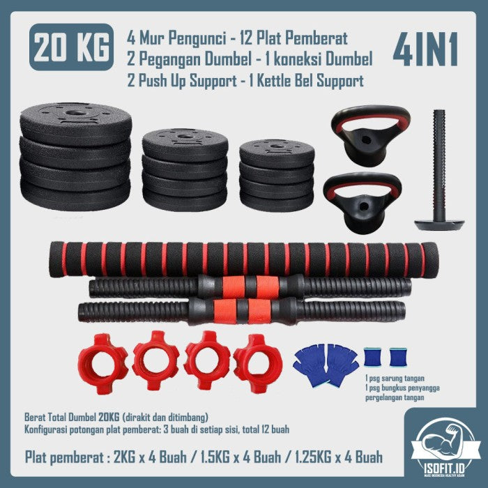 DUMBELL SET / Barbel / Alat Angkat Beban / Alat Fitness - TRI 2IN1-20KG