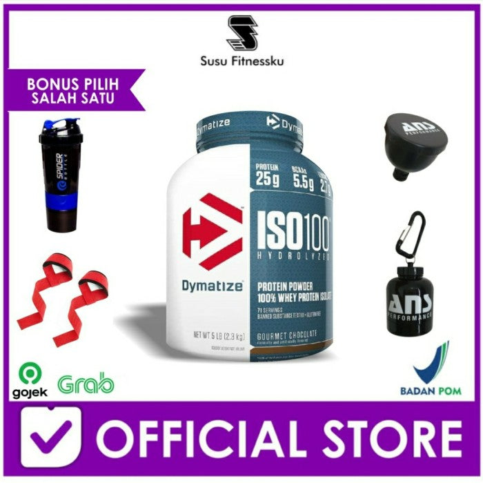 Dymatize Iso 100 5 Lb Hydrolized Whey Protein Isolate - Coklat, Bonus Shaker