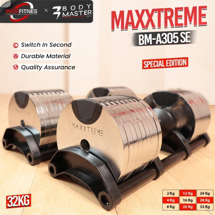 BODYMASTER MAXXTREME 32KG SE Limited Adjustable Dumbell Barbel NuoBell - MAXXTREME 1PC, TOPED