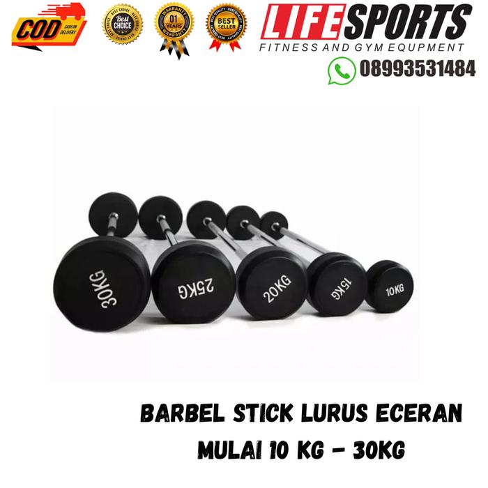 barbel dumbell rubber stik panjang lurus import warna hitam mulai 10kg - 40kg - 10kg