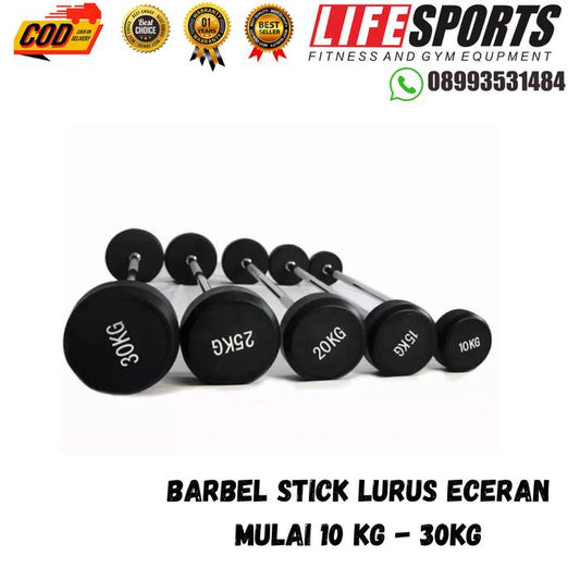 barbel dumbell rubber stik panjang lurus import warna hitam mulai 10kg - 40kg - 10kg