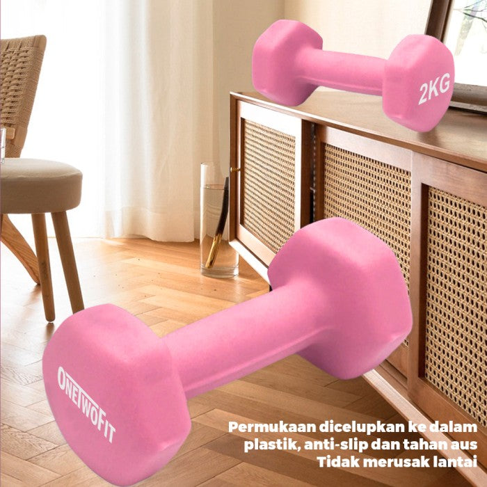 OneTwoFit Dumbell 2Kg Non Slip Dumbbell 2 KG Barbel Mini alat olahraga - Ungu