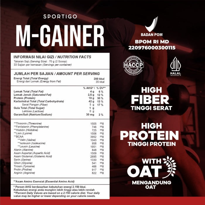 Sportigo M-Gainer 5lbs - Mass Gainer penambah berat badan - Shaker 450ml