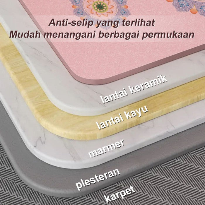 OneTwoFit TPE Yoga Mat 8MM Printing Matras Yoga Premium Eco Friendly Matras Olahraga - bunga biru