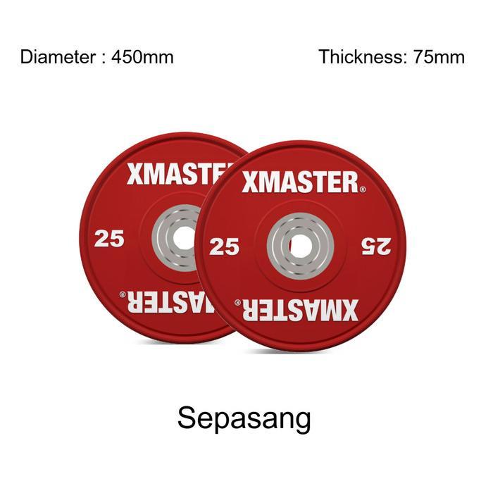 XMASTER Pelat Beban CPU Bumper Plate Set 5-25kg IWF Standar Gym Rumah CrossFit Powerlifting Warna IWF Aman Tahan Banting Garansi Resmi - 15kg Pair