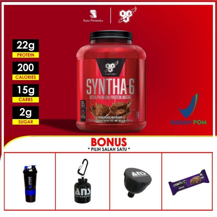 Syntha 6 5 lbs BSN - Syntha6 5lbs - Coklat, Bonus Shaker