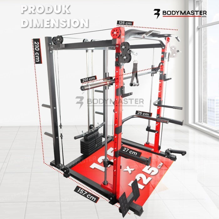 BODYMASTER Smith Machine BM-2070 - Power Rack Functional Bench Press - Alat Saja Red, BELUM ONGKIR