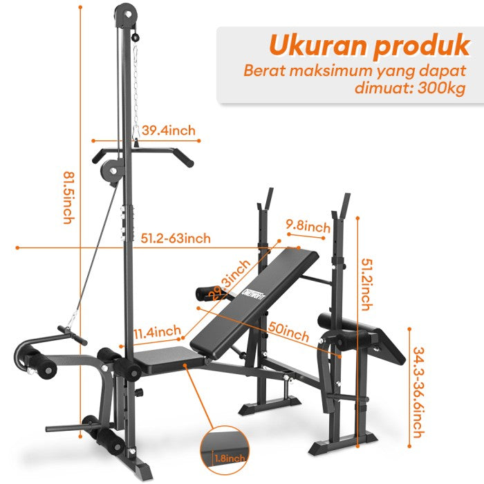 OneTwoFit New Bench Press Weightlifting Bench Adjustable Multi Gym Weight Bench Dumbbell Stool