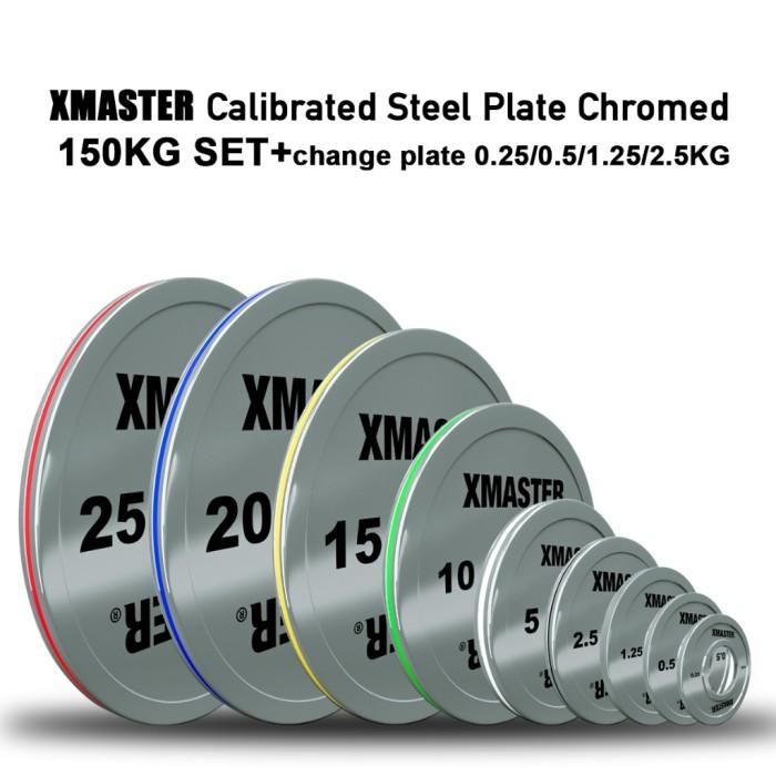 XMASTER Set Bumper Plate CPU 140-150KG Standar IWF IPF CrossFit Powerlifting ROGUE ELEIKO Bahan Bumper & Steel untuk Gym dan Studio Fitness 140KG Set - Steel Ch 150KG