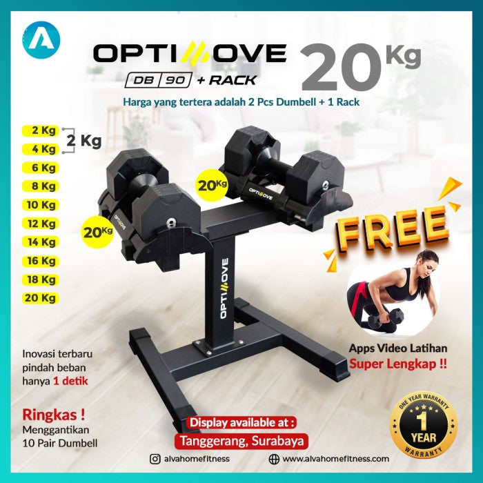 Optimove DB-90 Adjustable Hexa Dumbell Set 20 Kg - 32 Kg - 40 Kg - Rack Only