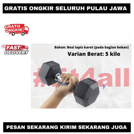 F352 HEX 5 kg DUMBBEL RUBBERIZED BARBELL GYM HEXAGONAL RUBBER
