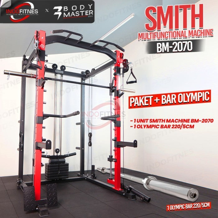 BODYMASTER Smith Machine BM-2070 - Power Rack Functional Bench Press - Alat Saja Red, BELUM ONGKIR