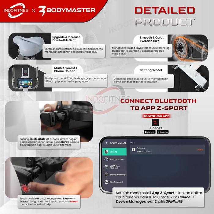 BODYMASTER Spinning Bike S50i Smart Maxtrainer, sepeda statis cardio alat fitness - Putih