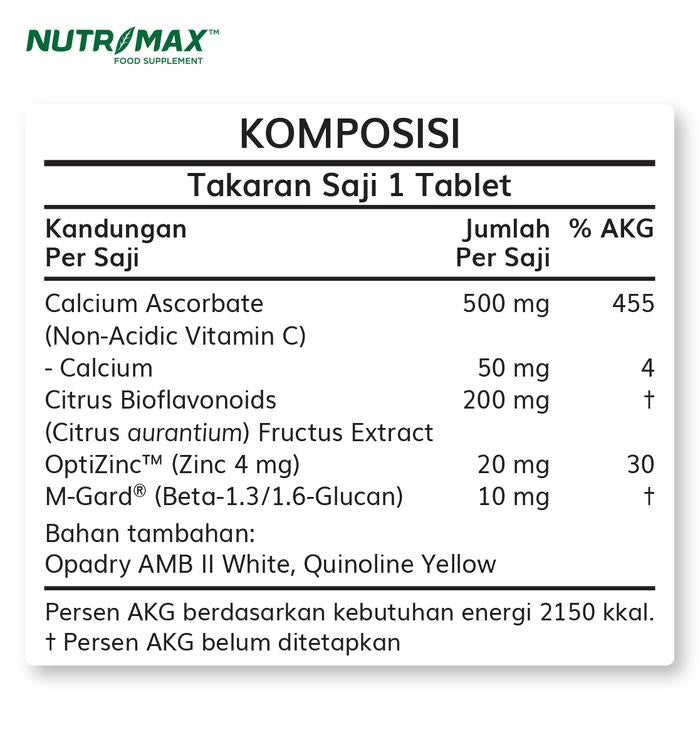 Nutrimax C+ Plus - Vitamin Vit C Imunitas Daya Tahan Tubuh Antioksidan Kesehatan Kulit Imunitas Kolagen Kalsium