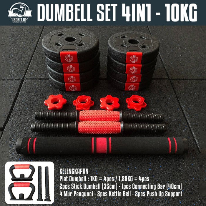 DUMBELL SET ROUND / Barbel / Alat Angkat Beban/ Alat Fitness - 2 IN 1 - 10KG