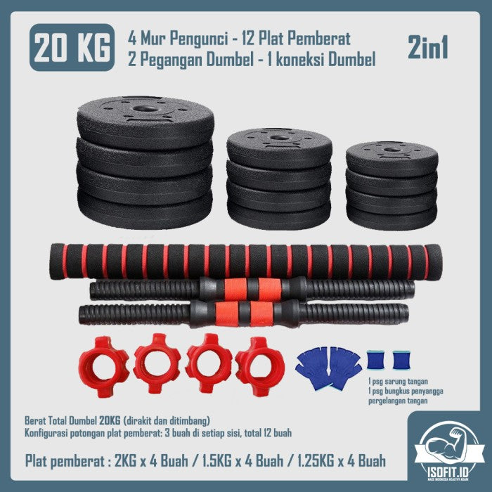 DUMBELL SET / Barbel / Alat Angkat Beban / Alat Fitness - TRI 2IN1-20KG