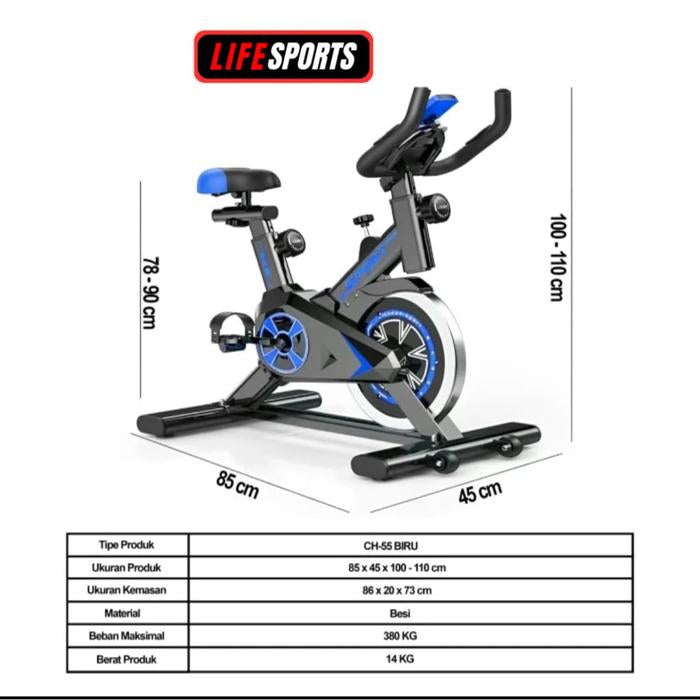 Spining bike lifesports  LS CH-55 Sepeda olahraga rumahan untuk ruangan - Hitam