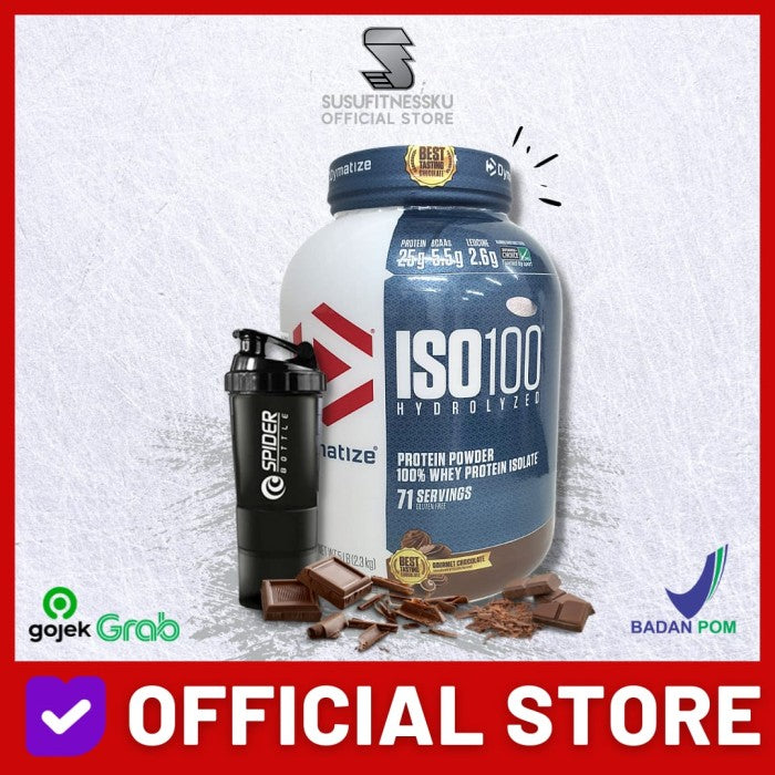 Dymatize Iso 100 5 Lb Hydrolized Whey Protein Isolate - Coklat, Bonus Shaker
