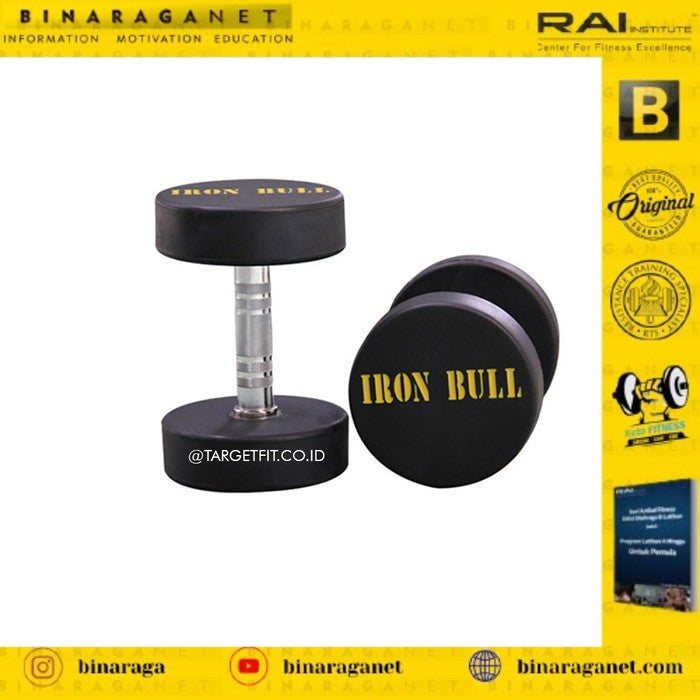 Rubber Dumbbell with Yellow Iron Bull Logo 9Kg(2pcs)