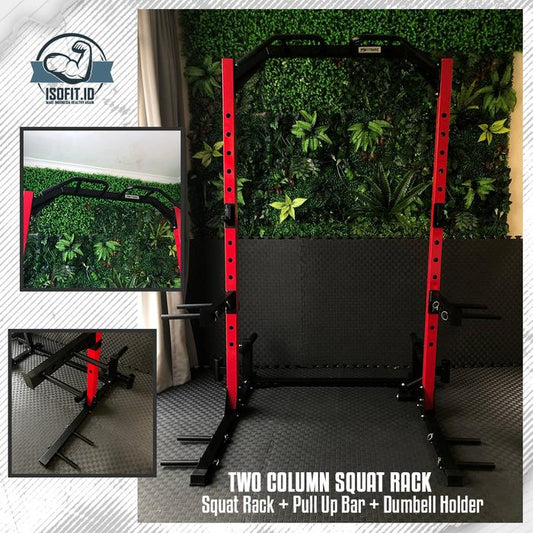 Half Two Column Squat Rack / Rangka Rak Barbell Multifungsi bisa untuk squat, pull up, dll - Full Hitam