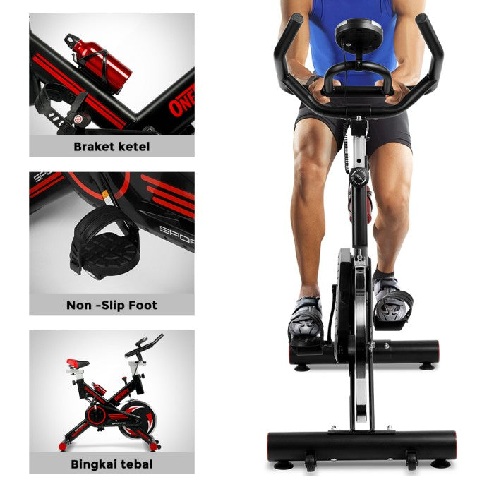 OneTwoFit Spinning Bike Sepeda Statis Exercise Bike Cardio Sepeda Fitness LCD Monitor Adjustable Seat