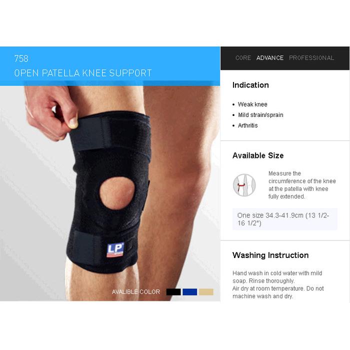 LP SUPPORT Coolprene Open Patella Knee LP-758CN - BLUE