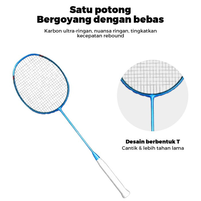 OneTwoFit Raket Badminton Full Carbon 30Lbs 78G Kirim Tas penyimpanan - Biru
