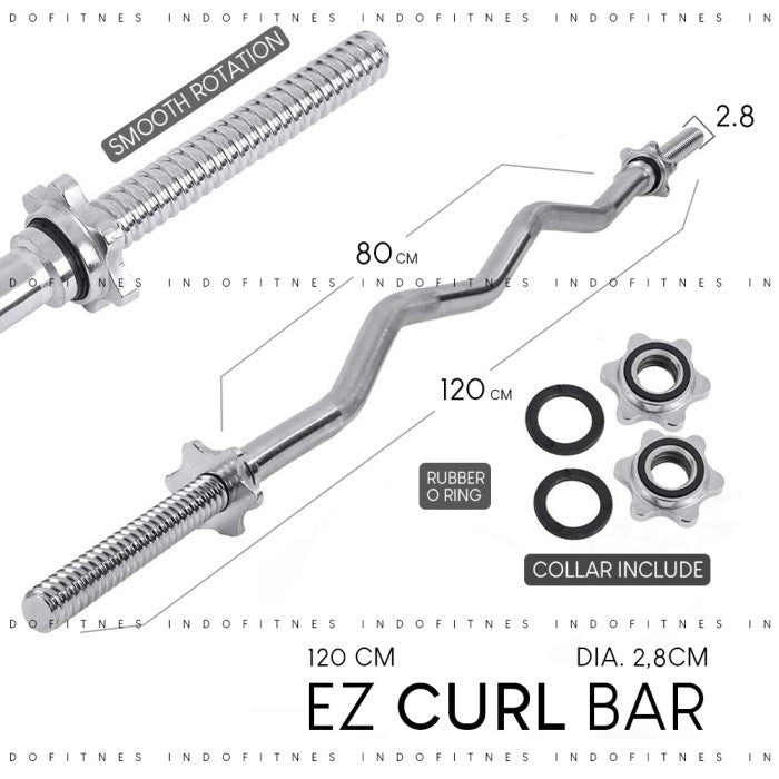 BODYMASTER Stick EZ Curl Bar 120cm Chrome - Stik Bengkok Bicep Barbell - BELUM ONGKIR
