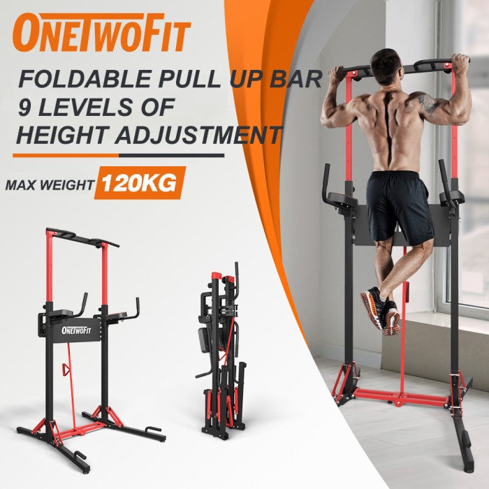 OneTwoFit Foldable Multi-Function Power Tower Adjustable Chin Up Bar
