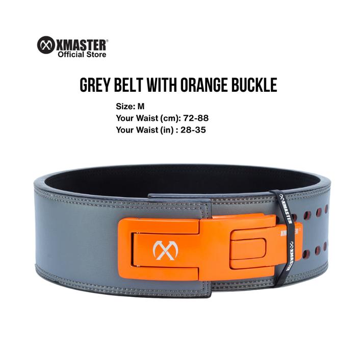 XMASTER Powerlifting Lever Belt 13mm - Genuine Leather Powerlifting Strength Gym Deadlift Squat Sabuk Pinggang untuk Gym dan Powerlifting - Grey S