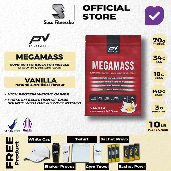 Provus Mega Mass 10 lb - 20 Serving Weight Gainer Penambah Berat Badan - Vanila, Topi