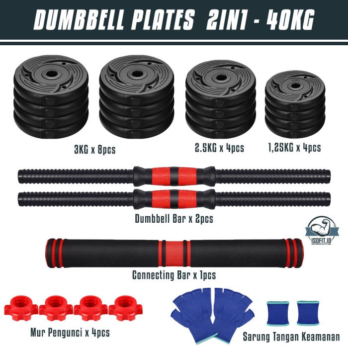 DUMBELL SET ROUND / Barbel / Alat Angkat Beban/ Alat Fitness - 2 IN 1 - 10KG