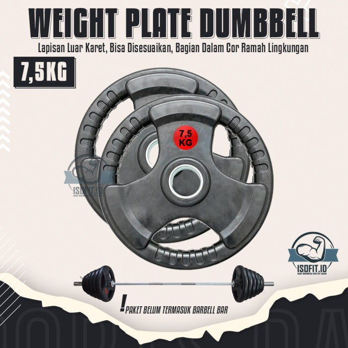 3-Grip Rubberized Weight Plate Barbel / Plat Pemberat Barbel - 2,5KG