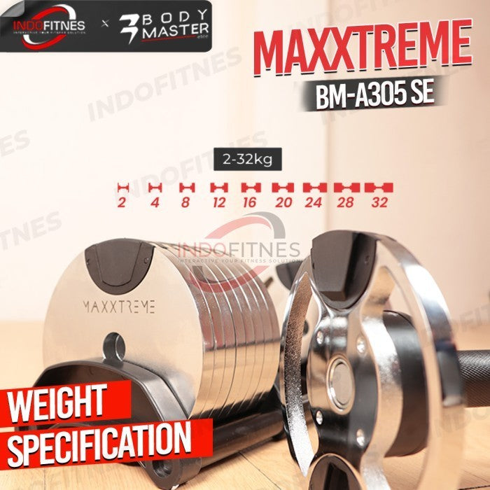 BODYMASTER MAXXTREME 32KG SE Limited Adjustable Dumbell Barbel NuoBell - MAXXTREME 1PC, TOPED