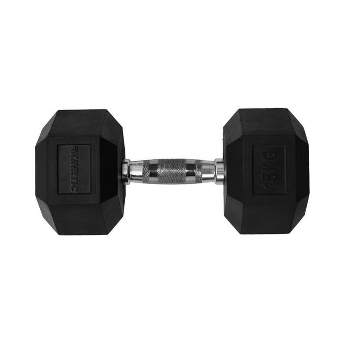 KINETIC DUMBBELL KARET SEGI ENAM 15 KG - HITAM