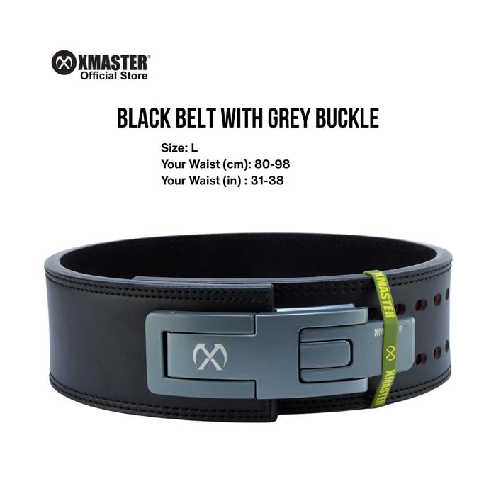 XMASTER Powerlifting Lever Belt 13mm - Genuine Leather Powerlifting Strength Gym Deadlift Squat Sabuk Pinggang untuk Gym dan Powerlifting - Grey S