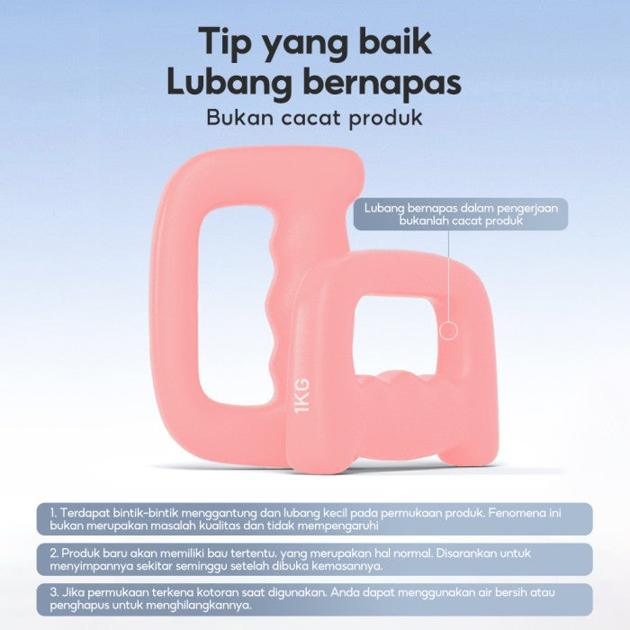 OneTwoFit Non Slip Dumbbell with Handle 1 KG Multifungsi Barbel Gym Fitness Pemula Tinju (2 PCS) - Merah Muda
