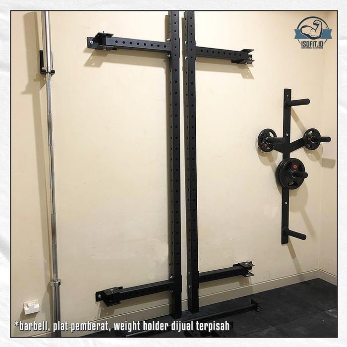 Wall Folded Squat Rack Frame / Foldable Squat Rack / Squat Rack Lipat Dinding Minimalis - Red New