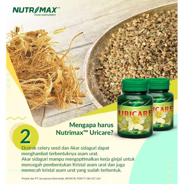 Nutrimax Uricare untuk Asam Urat Penyakit Sendi Ginjal Detox Detoks Diuretik - 30 Naturecaps