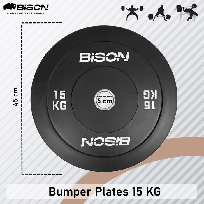 Bison 15 Kg Bumper Plates Olympic Training Bebanan Barbell Classic