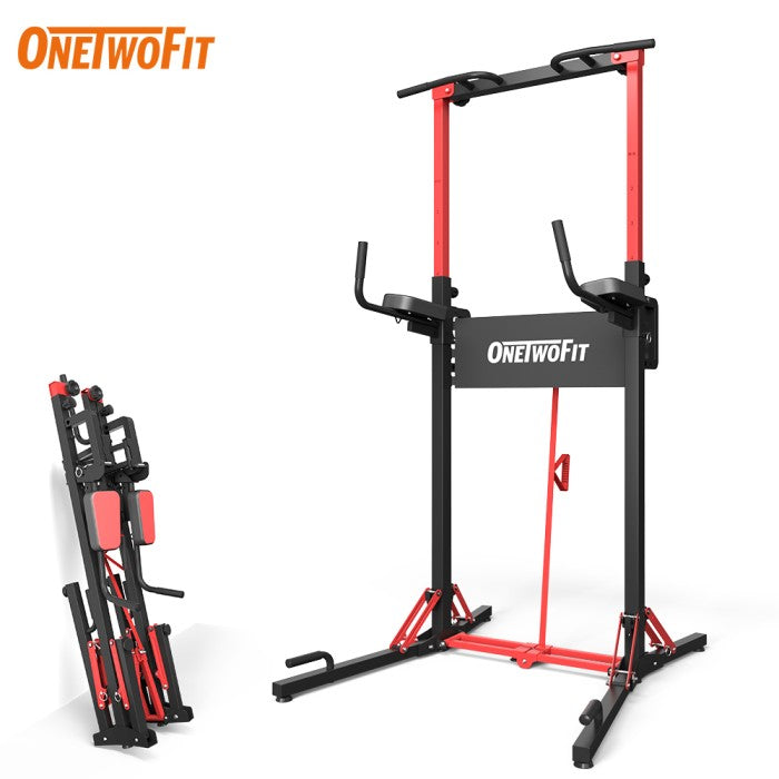 OneTwoFit Foldable Multi-Function Power Tower Adjustable Chin Up Bar