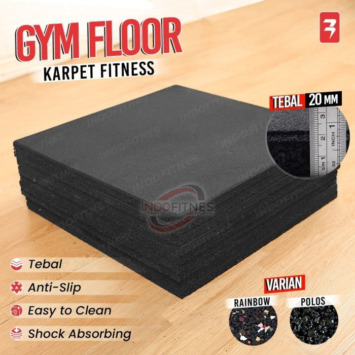 BODYMASTER Karpet karet gym rubber matras fitnes floor tiles BM-E250 - Black, TOPED