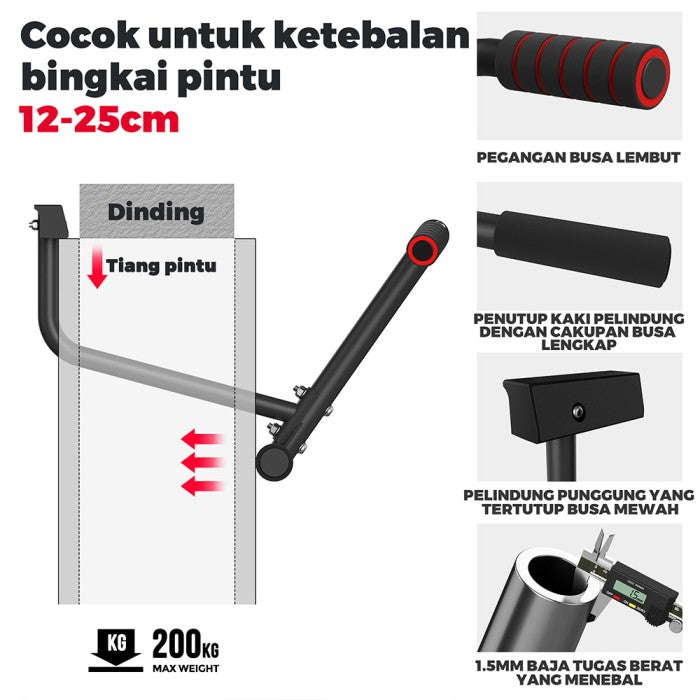 OneTwoFit Doorway alat Pull Up Bar Door Adjustable Width Elevated alat olahraga Fitness Gym