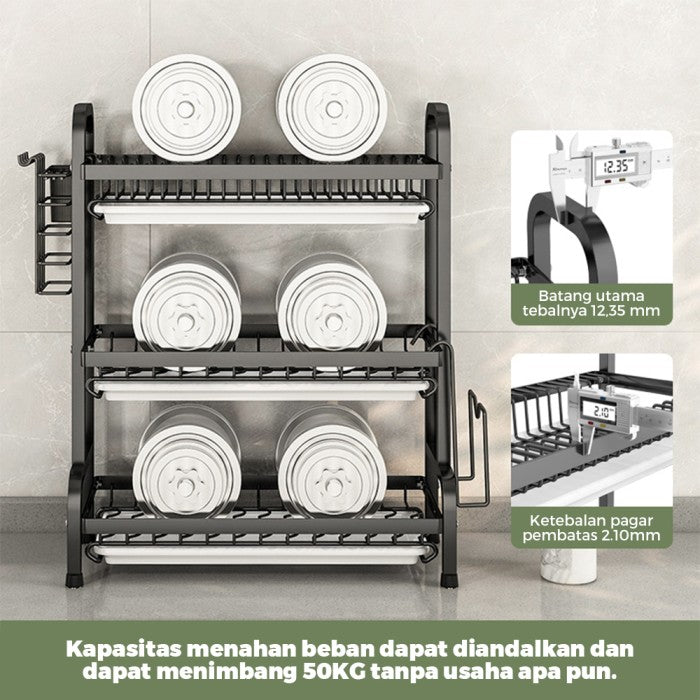 OneTwoFit Rak Piring Rak Cuci Piring Penyimpanan Dapur Stainless Steel