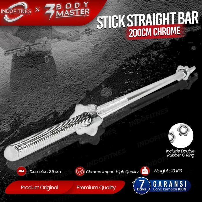 BODYMASTER Stick Straight Bar 200cm Chrome - Stik Lurus Panjang Barbel - BELUM ONGKIR